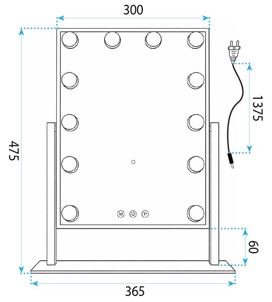 Rea Hollywood, LED zrkadlo, 30x40, biela, HOM-12023