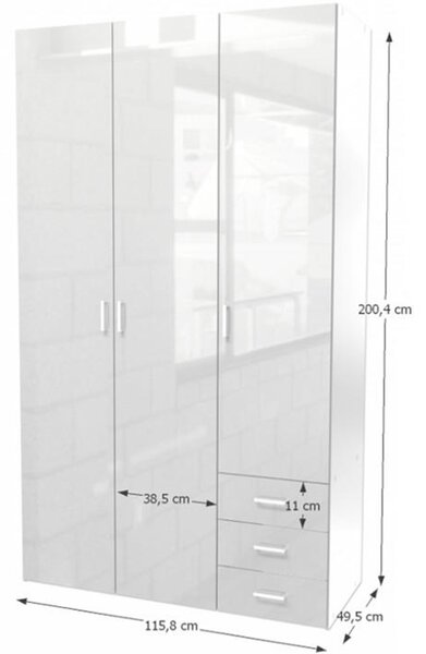 NovýNábytok.sk Šatníková skriňa Got 70427 3D (biela + vysoký lesk biely). Vlastná spoľahlivá doprava až k Vám domov. 794122