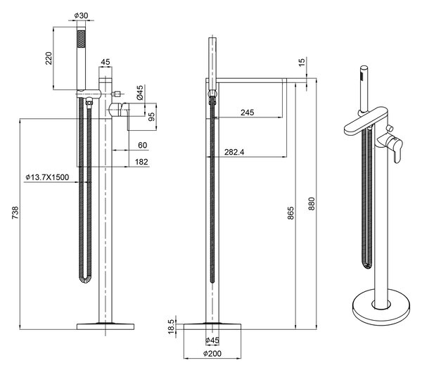 Sapho Sapho, SEMA vaňová batéria s pripojením do podlahy, 860 mm, chrómová, ZU420