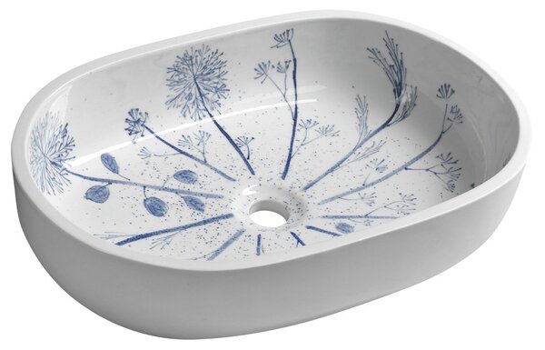 Sapho, PRIORI keramické umývadlo na dosku 60x40 cm, bielá s modrým vzorom, PI029