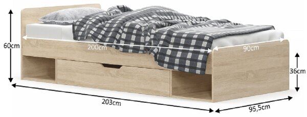 NovýNábytok.sk Jednolôžková posteľ 90 cm Thornham 1S/90 (dub sonoma) (s úl. priestorom). Vlastná spoľahlivá doprava až k Vám domov. 808517