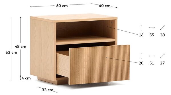 Nočný stolík v dekore duba v prírodnej farbe Helvine – Kave Home