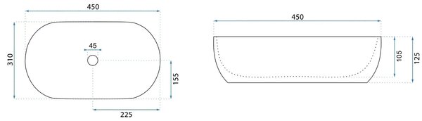 Rea Amelia, umývadlo na dosku 450x305x125 mm, biela lesklá, REA-U4330