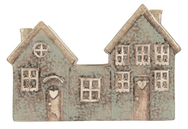 Šedo-zelený keramický domček na čajovú sviečku Lamont - 22*9*15 cm - Clayre & Eef