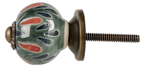 Zelená okrúhla keramická úchytka so vzorom - Ø 3*3 cm / S4 cm - Clayre & Eef