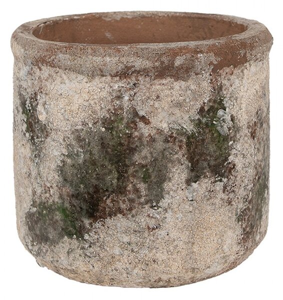 Dekoratívny béžovo-zelený antik terakotový kvetináč Teracci M - Ø 14*12 cm - Clayre & Eef