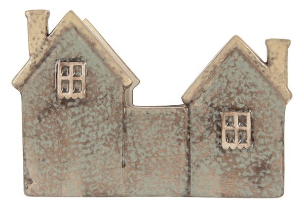 Šedo-zelený keramický domček na čajovú sviečku Lamont - 22*9*15 cm - Clayre & Eef