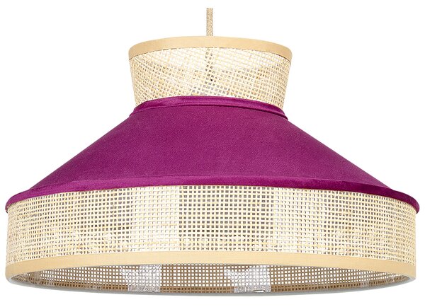 Závesná lampa ružový zamat prírodné ratanové tienidlo boho dizajn závesné svietidlo