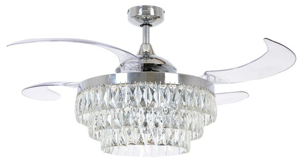 Stropný ventilátor Fanaway Veil s osvetlením, chróm, tichý – Beacon Beacon Lighting, Fanaway Veil, Transparentná, Obývacia izba, Plast