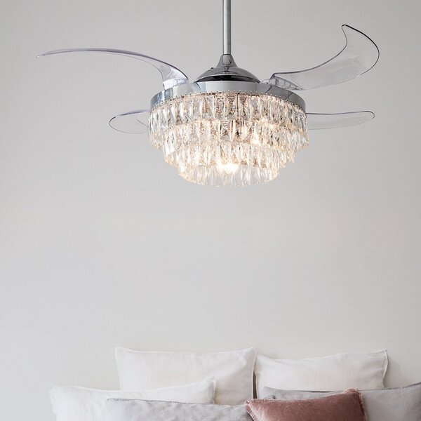 Stropný ventilátor Fanaway Veil s osvetlením, chróm, tichý – Beacon Beacon Lighting, Fanaway Veil, Transparentná, Obývacia izba, Plast