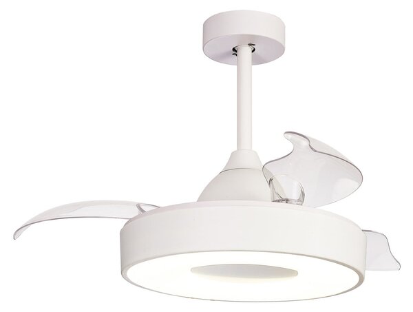 Stropný ventilátor Coin Mini LED, biely, DC, tichý, Ø 91 cm – Mantra Mantra Iluminación, Coin Mini, stmievateľné, Biela, Obývacia izba, Plast, Moderný
