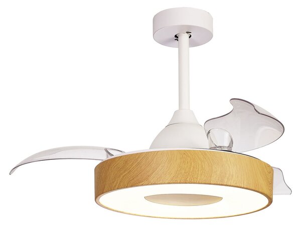 Stropný ventilátor Coin Mini LED, drevo, DC, tichý, CCT – Mantra Mantra Iluminación, Coin Mini, stmievateľné, Biela, Obývacia izba, Plast, Moderný