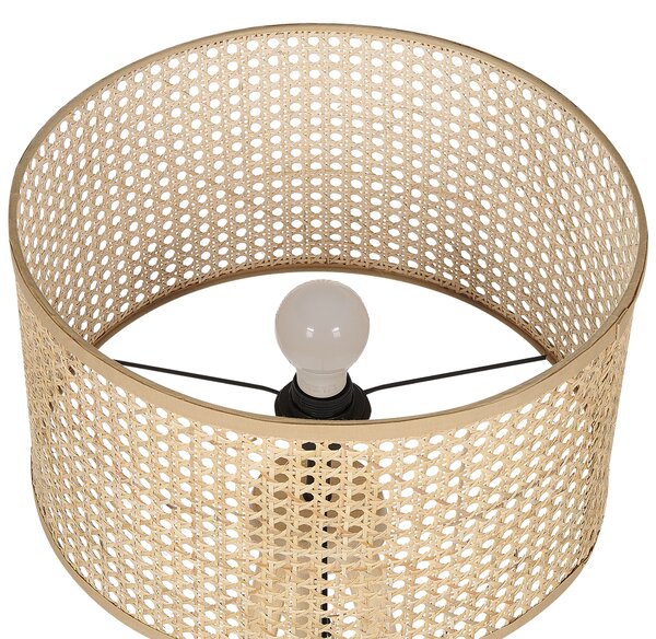 Stojaca lampa prírodná ratanová 150 cm kaučukové drevo trojnohý stojan rustikálny dizajn boho interiér