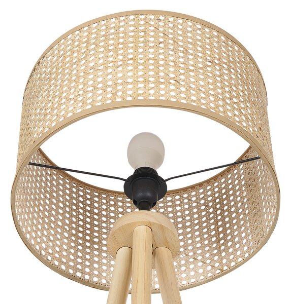 Stojaca lampa prírodná ratanová 150 cm kaučukové drevo trojnohý stojan rustikálny dizajn boho interiér