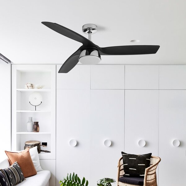 Stropný ventilátor Bronx LED DC, tichý, 132 cm, CCT – Beacon Beacon Lighting, Bronx, stmievateľné, Čierna, Obývacia izba, Plast, Moderný