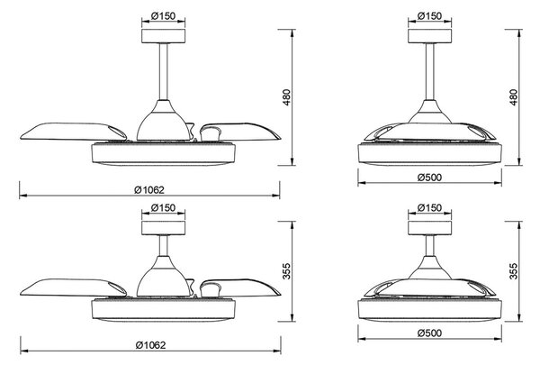 Stropný ventilátor Coin s LED osvetlením, čierny, tichý, DC, CCT – Mantra Mantra Iluminación, Coin, stmievateľné, Čierna, Obývacia izba, Plast, Moderný