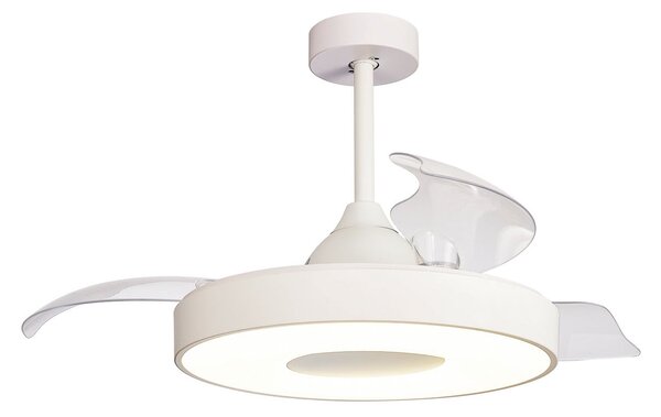 Stropný ventilátor Coin s LED osvetlením, biely, tichý, DC, CCT – Mantra Mantra Iluminación, Coin, stmievateľné, Biela, Obývacia izba, Plast, Moderný