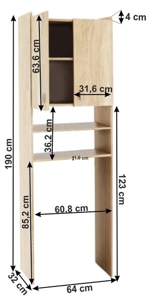 NovýNábytok.sk Skrinka nad pračku Nariel (dub sonoma). Vlastná spoľahlivá doprava až k Vám domov. 808788