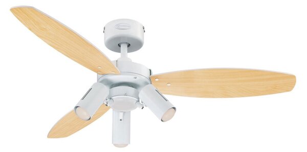 Ventilátor so svetlom Jet Plus, 3-pl., biely/drevený, Westinghouse Westinghouse, Jet Plus, Biela, Obývacia izba, Drevo, Industriálny