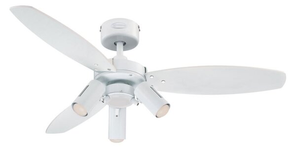 Ventilátor so svetlom Jet Plus, 3-pl., biely/drevený, Westinghouse Westinghouse, Jet Plus, Biela, Obývacia izba, Drevo, Industriálny