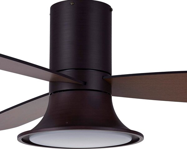 Stropný ventilátor Flusso s osvetlením, bronzová farba, tichý, model Beacon Beacon Lighting, Flusso, stmievateľné, Bronzová / Stará Mosadz, Obývacia izba, Drevo, Moderný