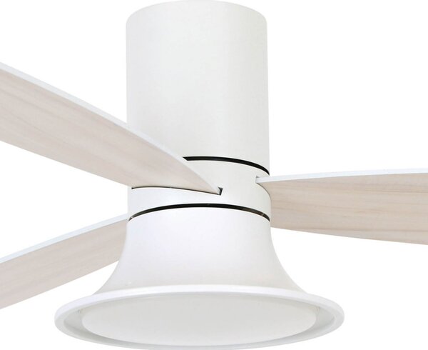 Stropný ventilátor Flusso s osvetlením, biely, Ø 132 cm, tichý – Beacon Beacon Lighting, Flusso, stmievateľné, Biela, Obývacia izba, Drevo, Moderný