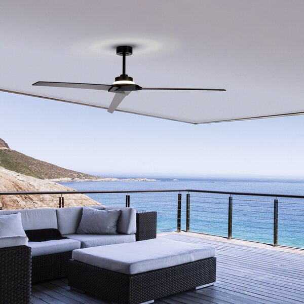 Stropný ventilátor Brisa LED, čierny/drevený, DC, tichý – Mantra Mantra Iluminación, Brisa, stmievateľné, Čierna, Kúpeľňa, Drevo, Moderný