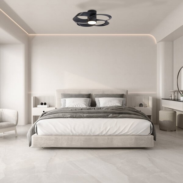 Stropný ventilátor Rose LED, čierny, DC, tichý, CCT – Mantra Mantra Iluminación, Rose, stmievateľné, Čierna, Obývacia izba, Plast, Moderný