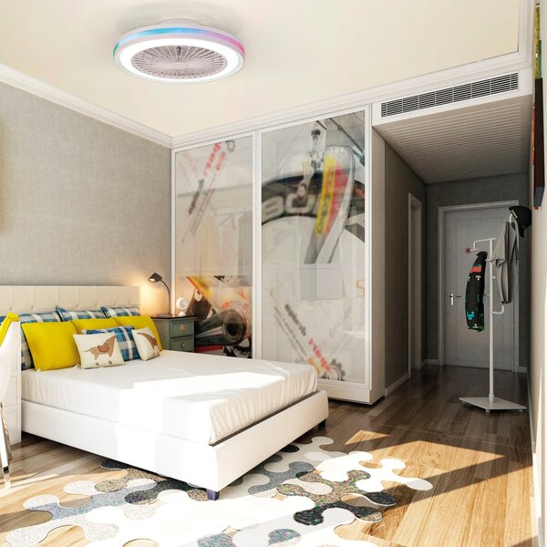 Stropný ventilátor Gamer s LED osvetlením, biely, DC, tichý, CCT RGB – Mantra Mantra Iluminación, Gamer, stmievateľné, Biela, Obývacia izba, Plast, Moderný