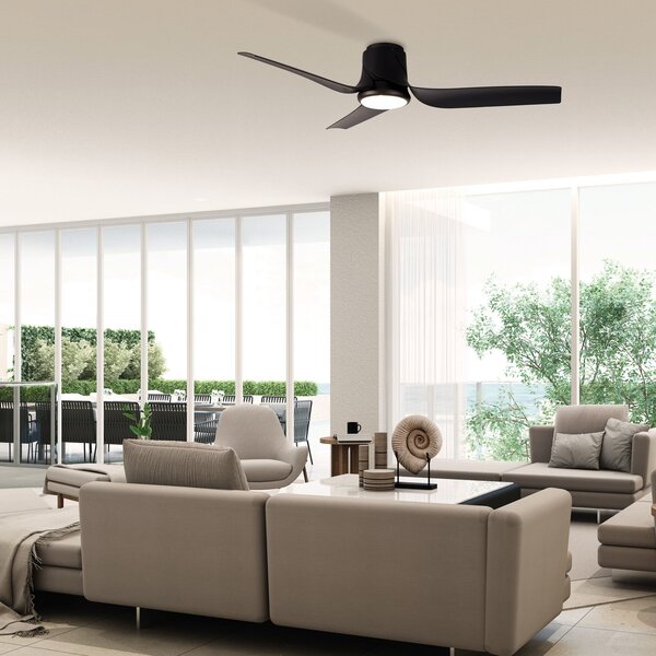 Stropný ventilátor Ushuaia LED, čierny, DC, tichý, CCT – Mantra Mantra Iluminación, Ushuaia, stmievateľné, Čierna, Obývacia izba, Plast, Moderný