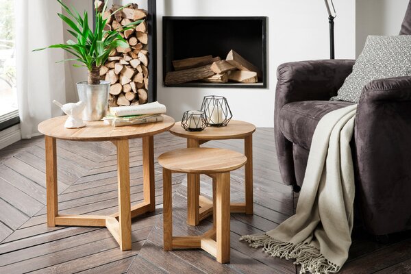 SADA KONFERENČNÝCH STOLÍKOV, prírodná farba, farba duba, drevo, 30-50/30-50/32-42 cm Xora - Stolíky do obývačky, Online Only