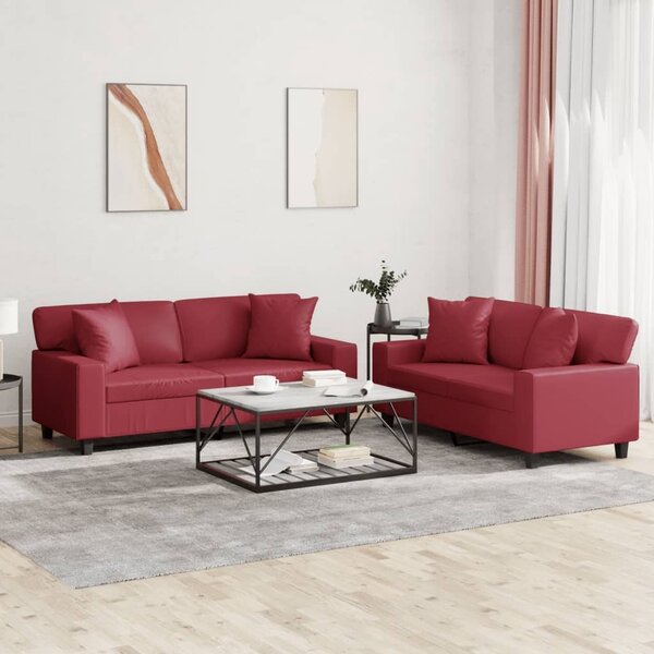 Maison Exclusive – 2-dielna sedacia súprava s vankúšmi, vínovočervená umelá koža