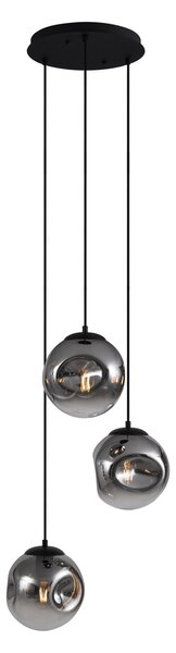 Art Deco závesná lampa čierna so sklom Smoke 3-Lights - Douglass