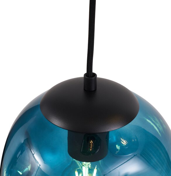 Art Deco závesná lampa čierna s modrým a zeleným sklom 3-svetlá - Douglass