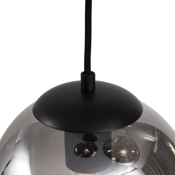 Art Deco závesná lampa čierna so sklom Smoke 3-Lights - Douglass