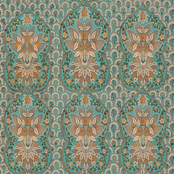 MINDTHEGAP Floral Tapestry - tapeta FARBA: tyrkysová/tmavošedá/oranžová