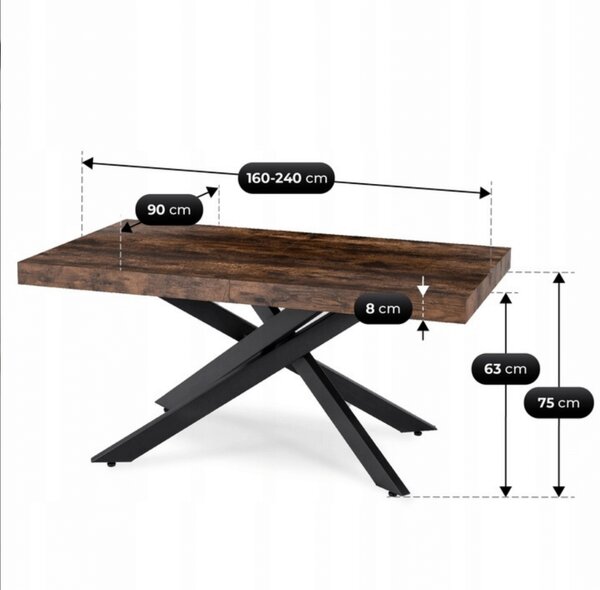HAMPTON Rozkladací stôl 160-240 cm rustikálny dub/čierny