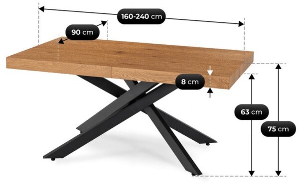 HAMPTON Rozkladací stôl 160-240 cm Zlatý dub/Čierna