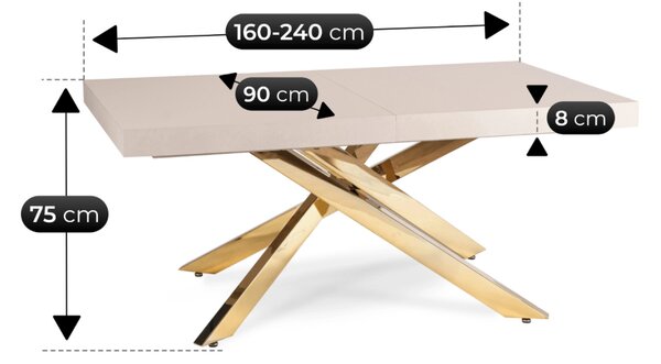 HAMPTON Rozkladací stôl 160-240 cm kašmír/zlatý