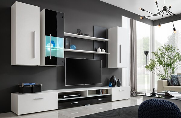 Moderná obývacia stena Trema + LED, biela / čierna
