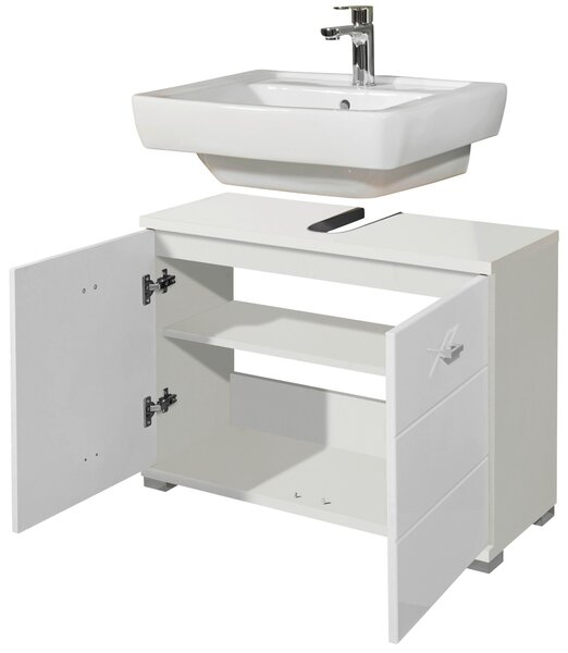 SKRINKA POD UMÝVADLO, biela s vysokým leskom, biela, 80/57/31 cm Xora - Kúpeľňové skrinky