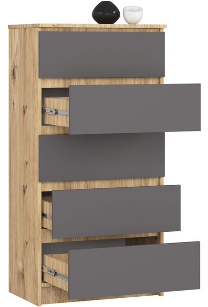 Ak furniture Komoda Kuba 60 cm - 5 zásuviek dub artisan/grafitová