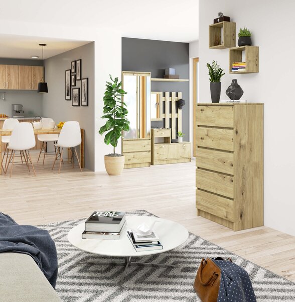 Ak furniture Komoda Kuba 60 cm - 5 zásuviek dub artisan