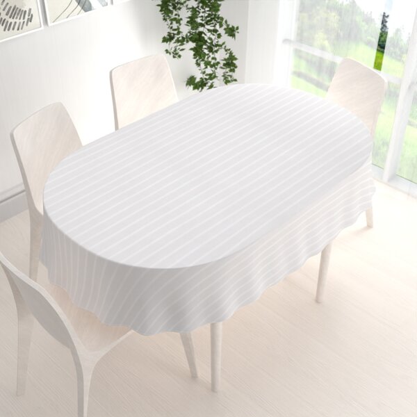Biante Damaškový oválny obrus DM-002 Biely - pásiky 6 a 24 mm 100x140 cm