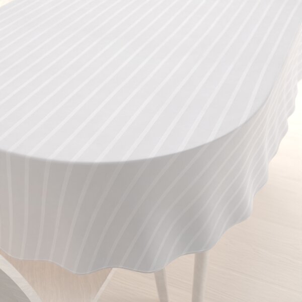 Biante Damaškový oválny obrus DM-002 Biely - pásiky 6 a 24 mm 100x140 cm