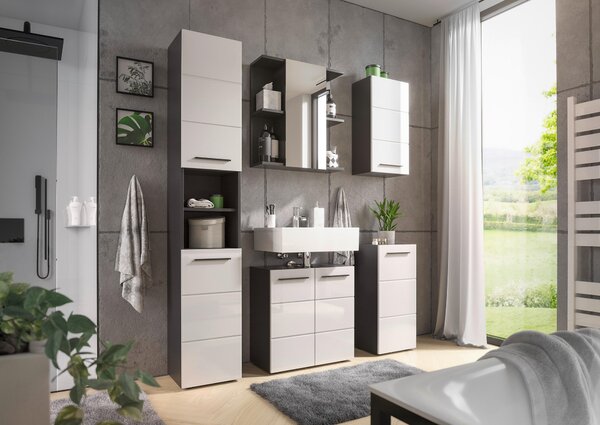 SPODNÁ SKRINKA, biela s vysokým leskom, antracitová, 34/72/31 cm Xora - Kúpeľňové skrinky, Online Only