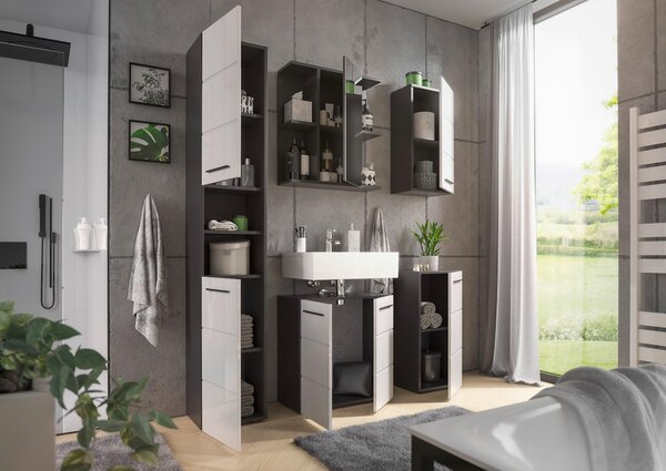 SPODNÁ SKRINKA, biela s vysokým leskom, antracitová, 34/72/31 cm Xora - Kúpeľňové skrinky, Online Only