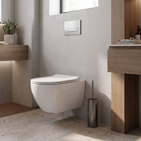 Rea B106, voľne stojaca WC kefa s kovovou nádobkou, 25,5 cm, grafitová, REA-08870