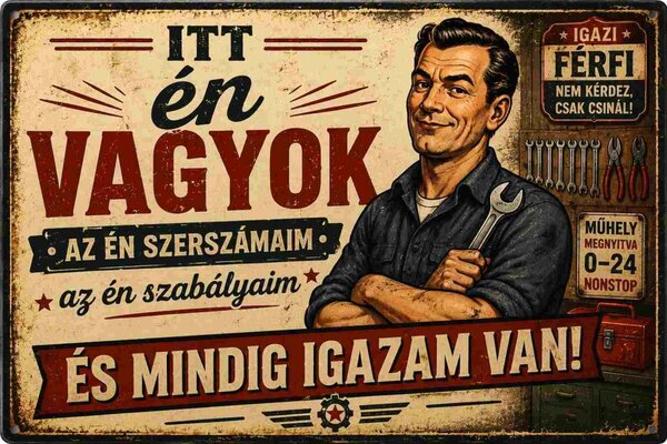Plechová ceduľa Itt en Vagyok és mindig igazam van! - Plechová tabuľa