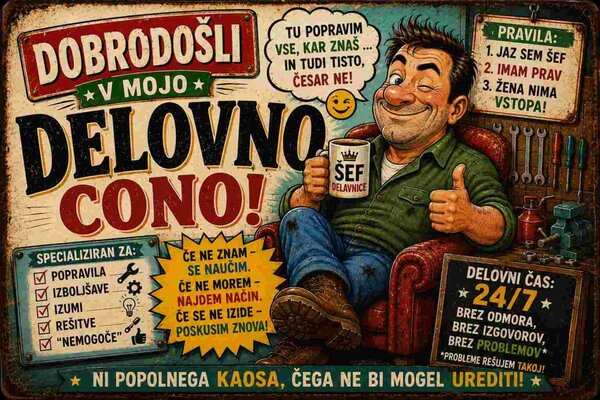 Plechová ceduľa Dobrodošli v mojo Delovno Cono! - Plechová tabuľa